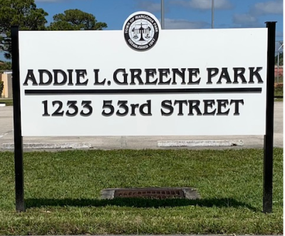 Addie L. Greene Park Sign